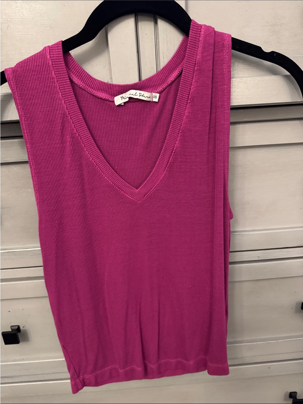 Sleeveless V-Neck Ribbed Tank Top - Fuchsia Pink - Michael Stars